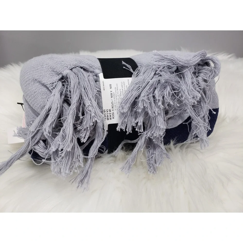 NEW Victorias Secret PINK Festival Beach‎ Boyfriend Blanket Grey Navy Blue